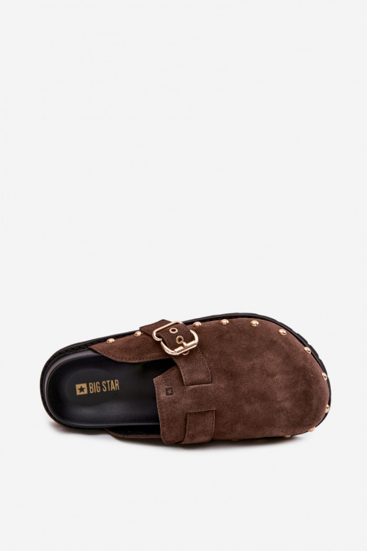 Šlepetės Klumpės iš zomšos su platforma su kniedėmis I su sagtimis Big Star TT274952 CzekoladoĮe