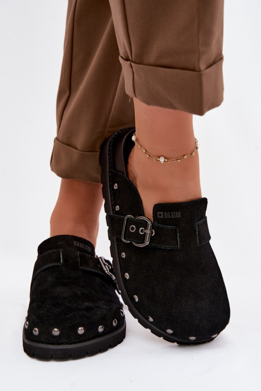 Šlepetės Klumpės iš zomšos su platforma su kniedėmis I su sagtimis Big Star TT274951 juodos spalvos