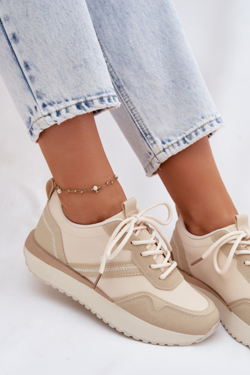 Sneakers modelio batai Moteriškas su platforma Big Star TT274278 smėlio spalvos