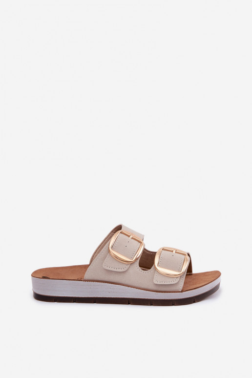 Moteriškos šlepetės Ze aukso spalvosmi su sagtimismi Inblu CP000061 smėlio spalvos