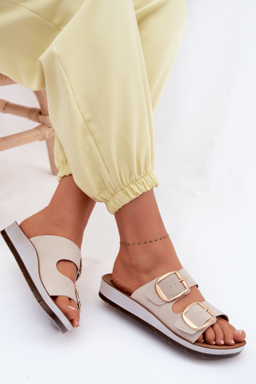 Moteriškos šlepetės Ze aukso spalvosmi su sagtimismi Inblu CP000061 smėlio spalvos