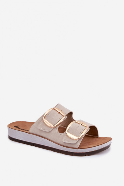 Moteriškos šlepetės Ze aukso spalvosmi su sagtimismi Inblu CP000061 smėlio spalvos