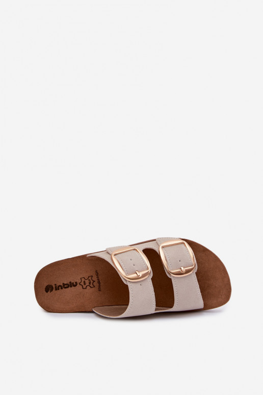 Moteriškos šlepetės Ze aukso spalvosmi su sagtimismi Inblu CP000061 smėlio spalvos