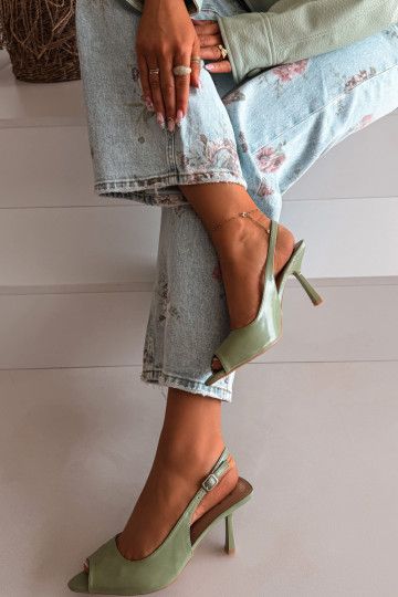 Moteriškos basutės su plonais kulniukais žalios spalvos Sevina 2