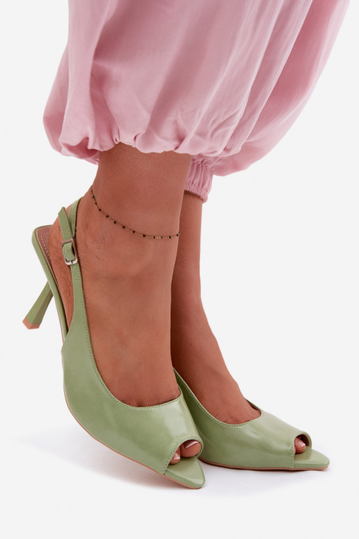Moteriškos basutės su plonais kulniukais žalios spalvos Sevina