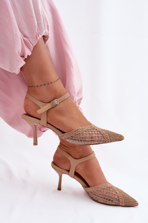 raštuotos basutės su tinkleliu su plonais kulniukais rudos spalvos Idira