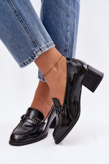 Lakuoti natūralios odos pusbačiai Moteriškas su kulniukais Vinceza 18116 juodos spalvos 2