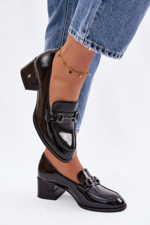 Lakuoti natūralios odos pusbačiai Moteriškas su kulniukais Vinceza 18116 juodos spalvos