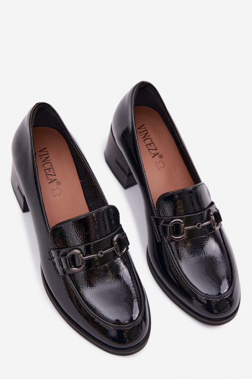 Lakuoti natūralios odos pusbačiai Moteriškas su kulniukais Vinceza 18116 juodos spalvos