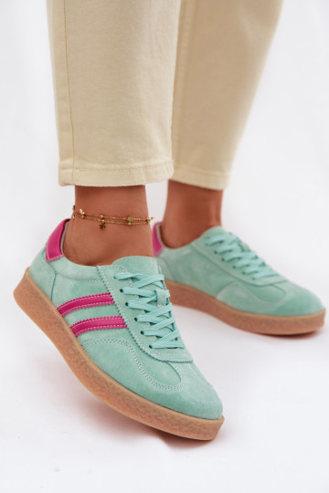 Oda iš zomšos Sneakers modelio batai Moteriškas S.Barski LR61-7089 mėtinės spalvos