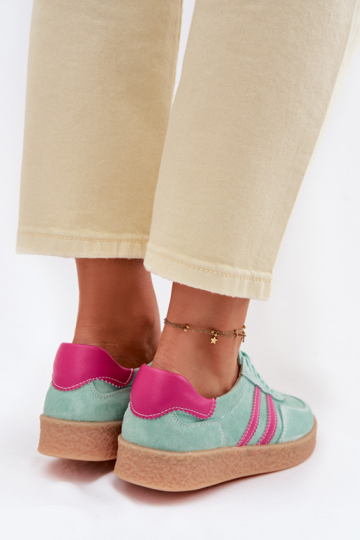 Oda iš zomšos Sneakers modelio batai Moteriškas S.Barski LR61-7089 mėtinės spalvos