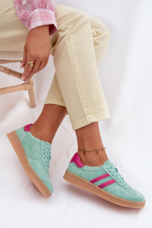 Oda iš zomšos Sneakers modelio batai Moteriškas S.Barski LR61-7089 mėtinės spalvos