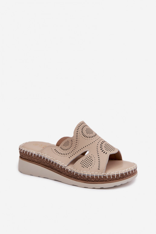 Odinės šlepetės Moteriškas su platforma S.Barski GR61-5915 smėlio spalvos