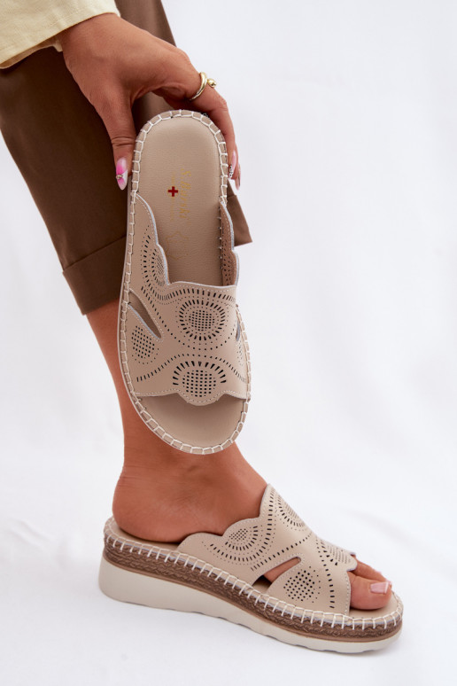 Odinės šlepetės Moteriškas su platforma S.Barski GR61-5915 smėlio spalvos