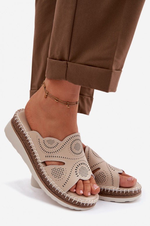 Odinės šlepetės Moteriškas su platforma S.Barski GR61-5915 smėlio spalvos