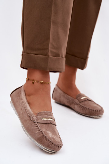 lygiapadžiai moteriški mokasinaisuĮjungtaturalnego iš zomšosu S.Barski LR61-7029 rudos spalvos