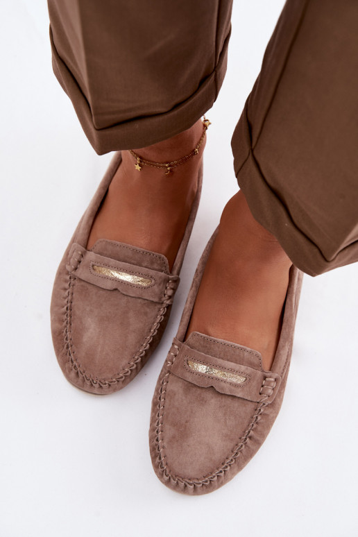 lygiapadžiai moteriški mokasinaisuĮjungtaturalnego iš zomšosu S.Barski LR61-7029 rudos spalvos