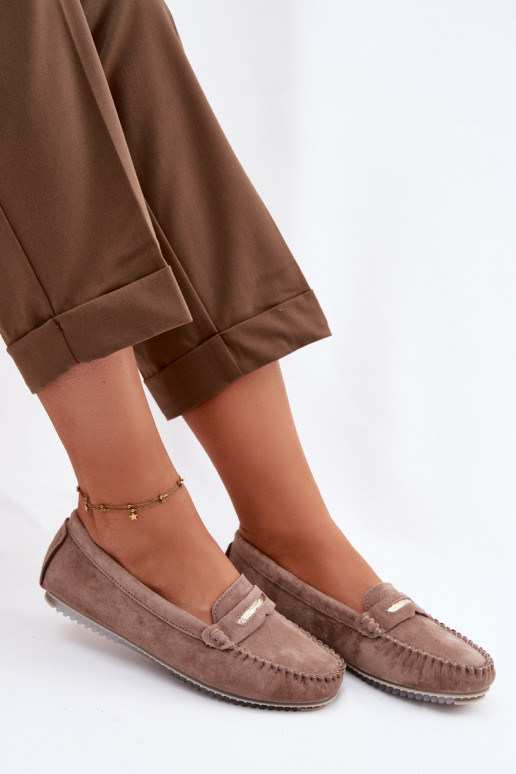 lygiapadžiai moteriški mokasinaisuĮjungtaturalnego iš zomšosu S.Barski LR61-7029 rudos spalvos