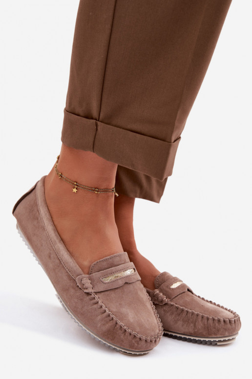 lygiapadžiai moteriški mokasinaisuĮjungtaturalnego iš zomšosu S.Barski LR61-7029 rudos spalvos