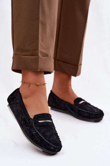 lygiapadžiai moteriški mokasinaisuĮjungtaturalnego iš zomšosu S.Barski LR61-7029 juodos spalvos 2