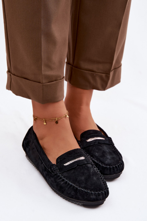 lygiapadžiai moteriški mokasinaisuĮjungtaturalnego iš zomšosu S.Barski LR61-7029 juodos spalvos