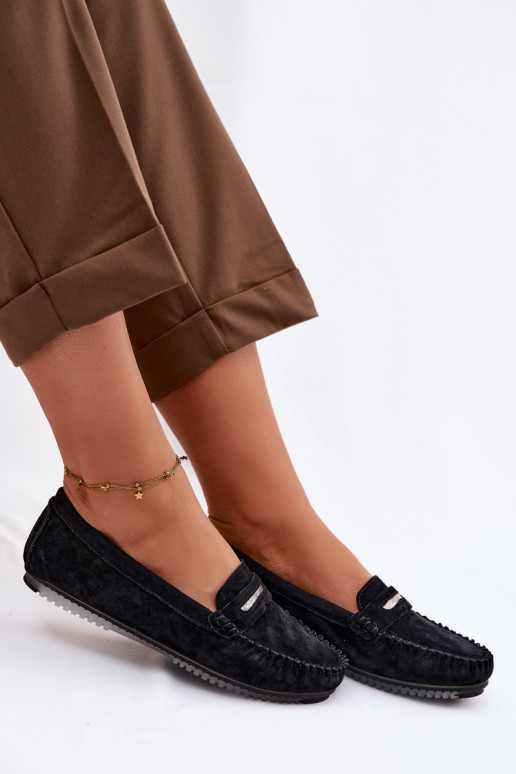 lygiapadžiai moteriški mokasinaisuĮjungtaturalnego iš zomšosu S.Barski LR61-7029 juodos spalvos