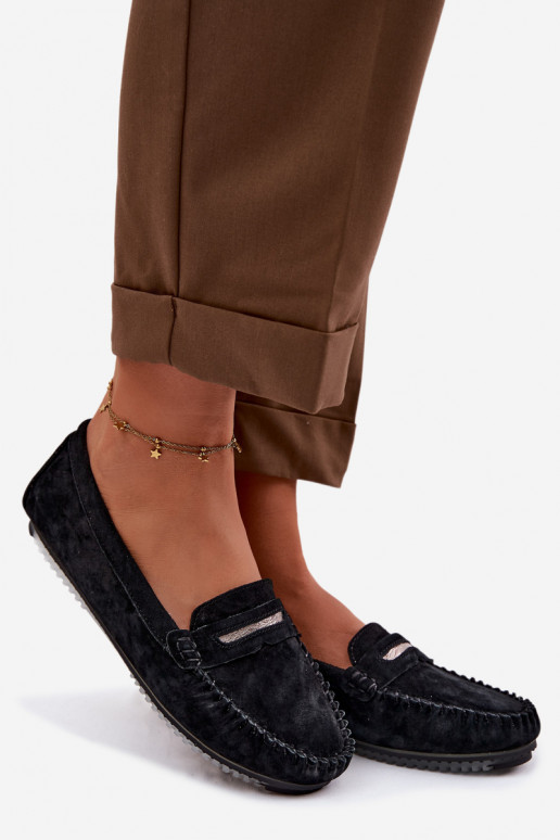 lygiapadžiai moteriški mokasinaisuĮjungtaturalnego iš zomšosu S.Barski LR61-7029 juodos spalvos