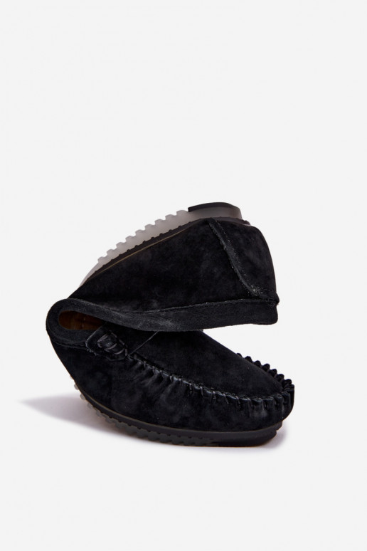 lygiapadžiai moteriški mokasinaisuĮjungtaturalnego iš zomšosu S.Barski LR61-7029 juodos spalvos