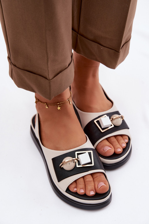 Moteriškos basutės Moteriškas su ornamentais D&A GR61-5932 smėlio spalvos