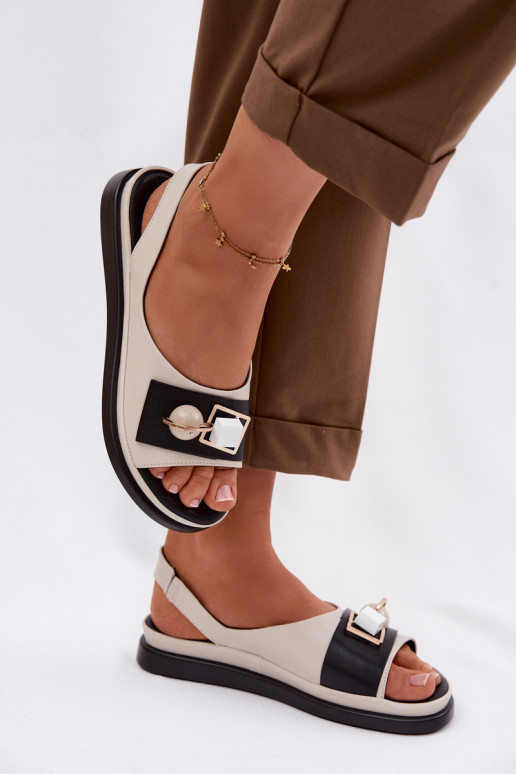 Moteriškos basutės Moteriškas su ornamentais D&A GR61-5932 smėlio spalvos