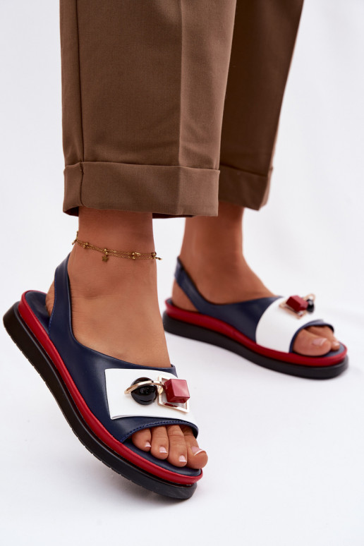 Moteriškos basutės Moteriškas su ornamentais D&A GR61-5932 tamsiai mėlynos spalvos