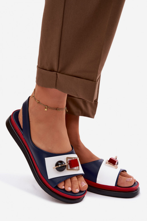 Moteriškos basutės Moteriškas su ornamentais D&A GR61-5932 tamsiai mėlynos spalvos