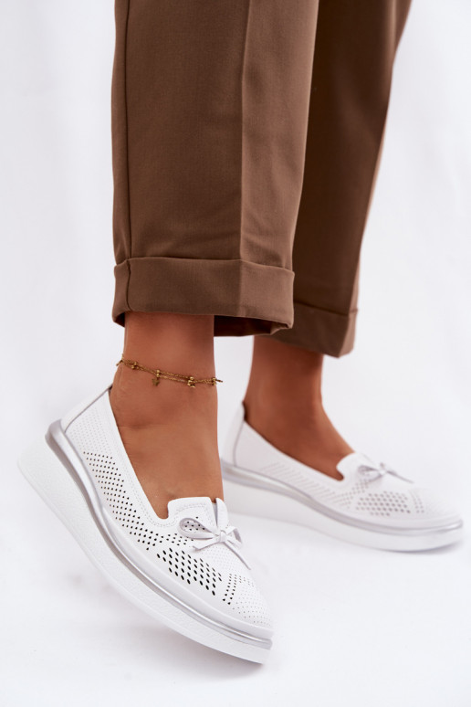 Oda su aužūro elementais batai su platforma S.Barski LR61-7043 baltos spalvos