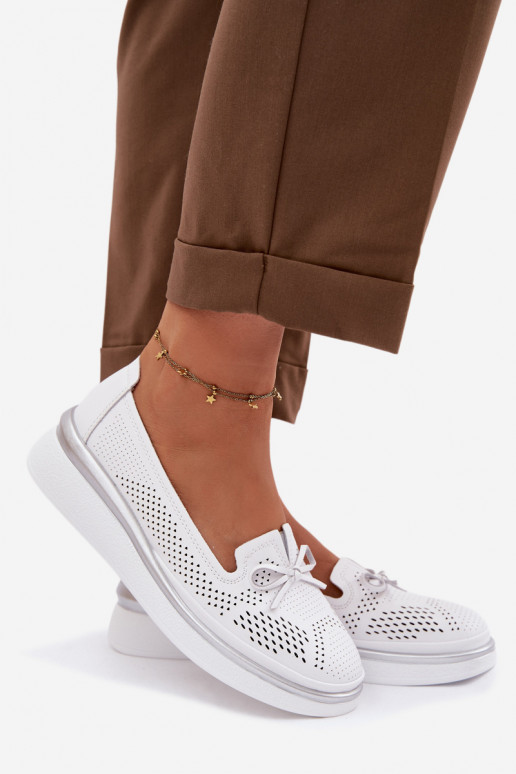 Oda su aužūro elementais batai su platforma S.Barski LR61-7043 baltos spalvos