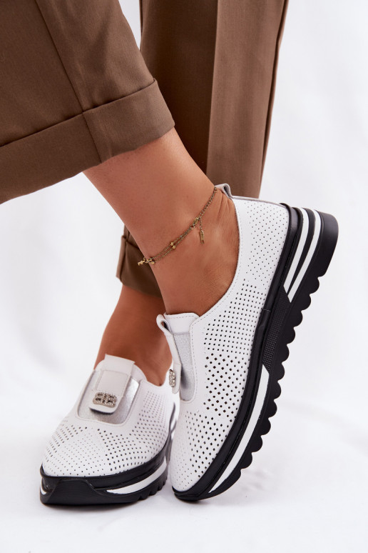 Įsispiriamo modelio batai MoteriškassuĮjungtaturalnej Skóry S.Barski LR61-7092 baltos spalvos