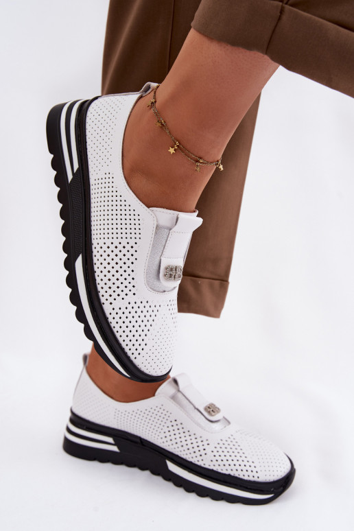 Įsispiriamo modelio batai MoteriškassuĮjungtaturalnej Skóry S.Barski LR61-7092 baltos spalvos