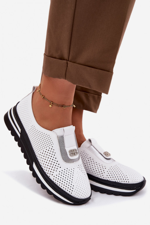 Įsispiriamo modelio batai MoteriškassuĮjungtaturalnej Skóry S.Barski LR61-7092 baltos spalvos