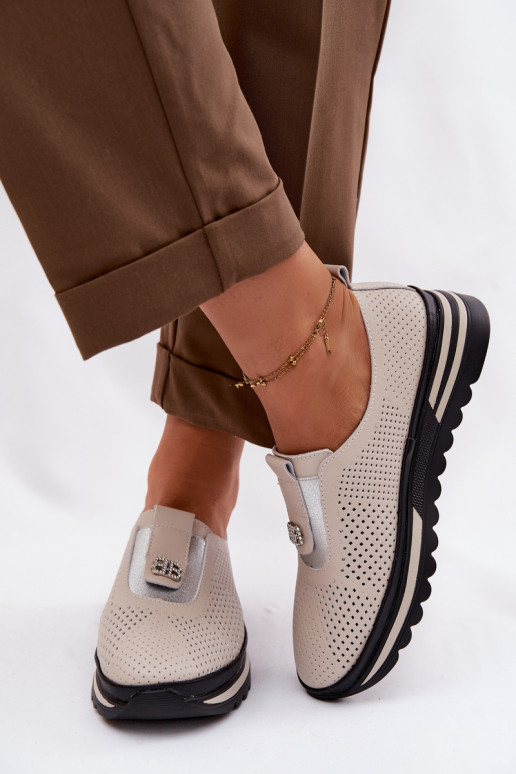 Įsispiriamo modelio batai MoteriškassuĮjungtaturalnej Skóry S.Barski LR61-7092 smėlio spalvos