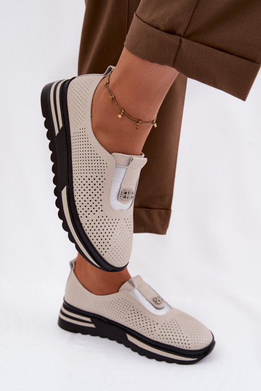 Įsispiriamo modelio batai MoteriškassuĮjungtaturalnej Skóry S.Barski LR61-7092 smėlio spalvos