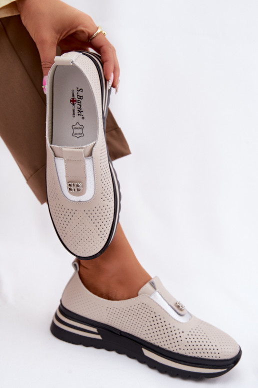 Įsispiriamo modelio batai MoteriškassuĮjungtaturalnej Skóry S.Barski LR61-7092 smėlio spalvos