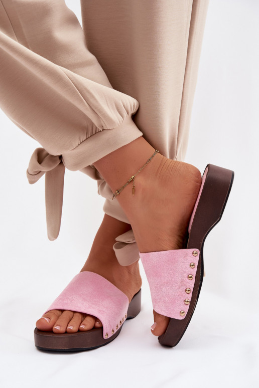 Moteriškos šlepetės Ze aukso spalvosmi Smeigės rožinės spalvos Ferinna