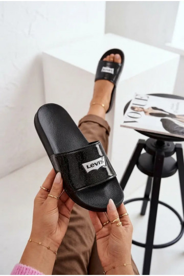 Jaunimo šlepetės LEVI'S VPOL0251S-2693 juodos spalvos su blizgesiu