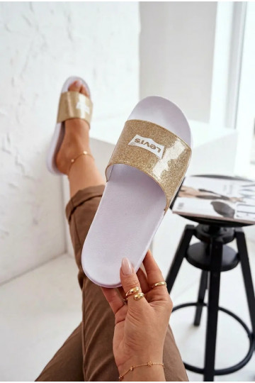 Jaunimo šlepetės LEVI'S VPOL0251S-3923 aukso spalvos su blizgesiu 2