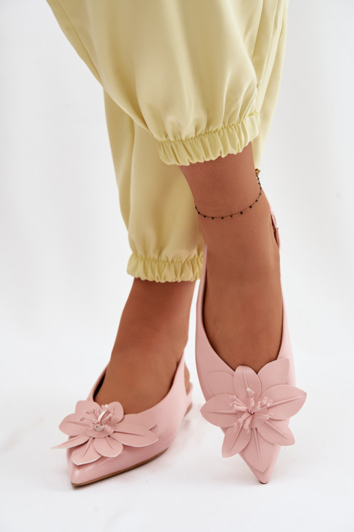 Moteriškos basutės su plačiais kulniukaissuDekoracyjnym Gėlė rožinės spalvos Telivette