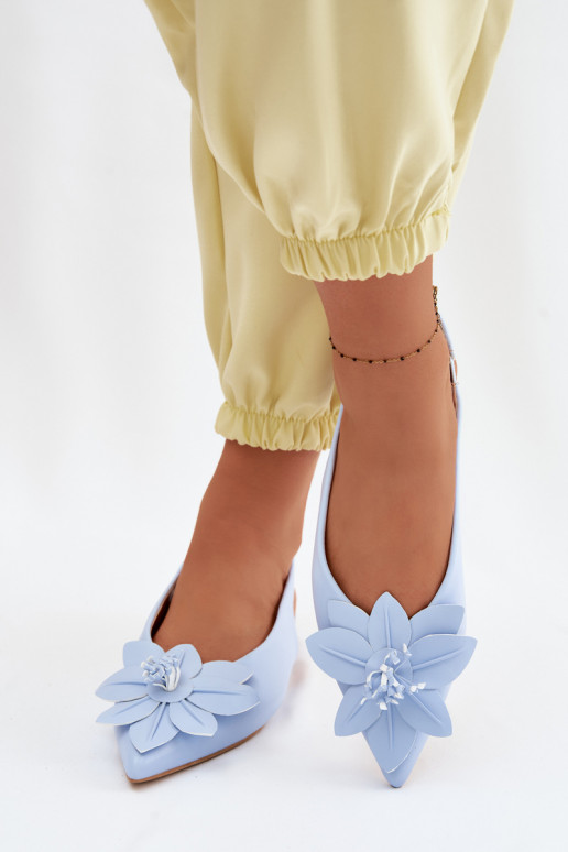 Moteriškos basutės su plačiais kulniukaissuDekoracyjnym Gėlė mėlynos spalvos Telivette