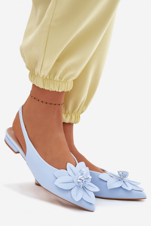 Moteriškos basutės su plačiais kulniukaissuDekoracyjnym Gėlė mėlynos spalvos Telivette