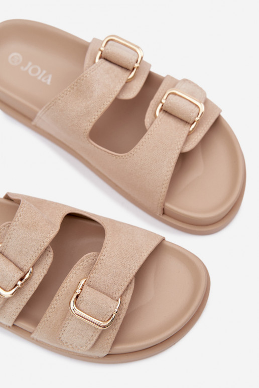 Moteriškos šlepetės Ze aukso spalvosmi su sagtimismi smėlio spalvos Pelorin