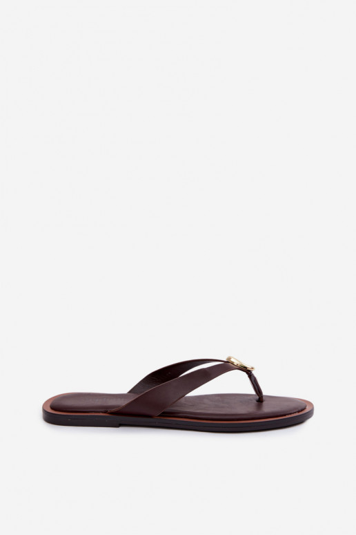 lygiapadžiai Šlepetės Šlepetės Moteriškas Ze aukso spalvosm Detalem CzekoladoĮe Tella