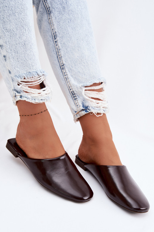 Moteriškos šlepetės MulesuImitacji Skóry lygiapadžiai CzekoladoĮe Romelle