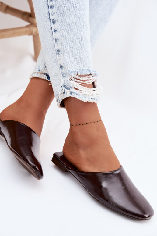 Moteriškos šlepetės MulesuImitacji Skóry lygiapadžiai CzekoladoĮe Romelle